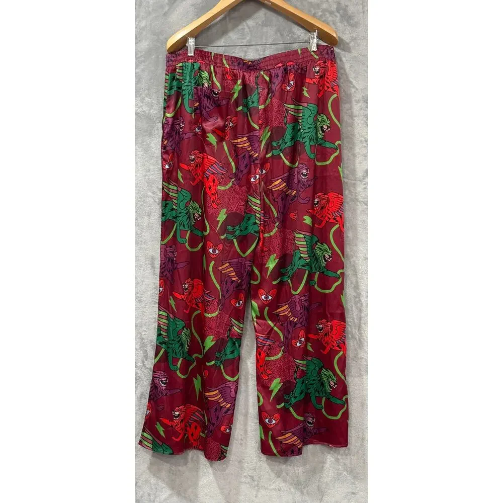 Dressed in Lala Go Get 'Em Tiger Print Satin Wide Leg Pants Women's 2X Plus Size